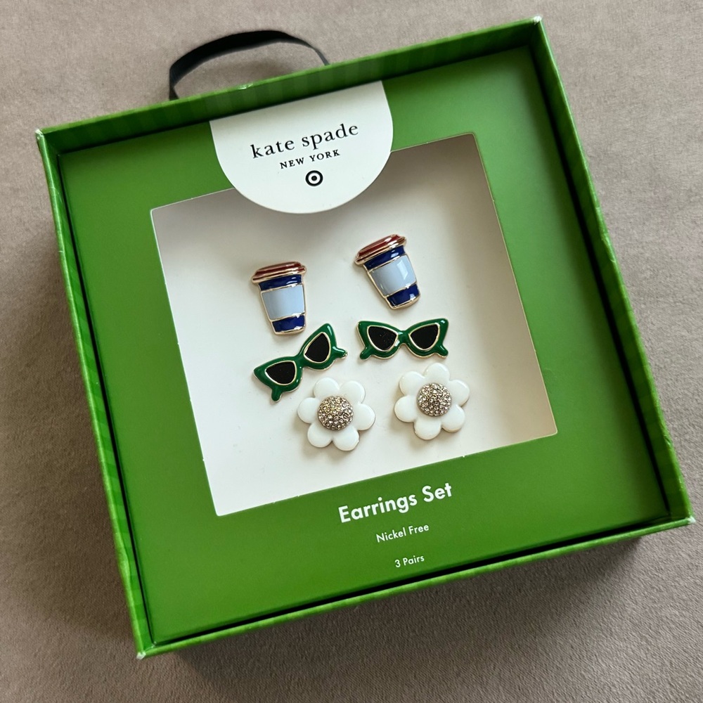 Kate Spade x Target earring set three pairs NWT new coffee sunglasses flowers